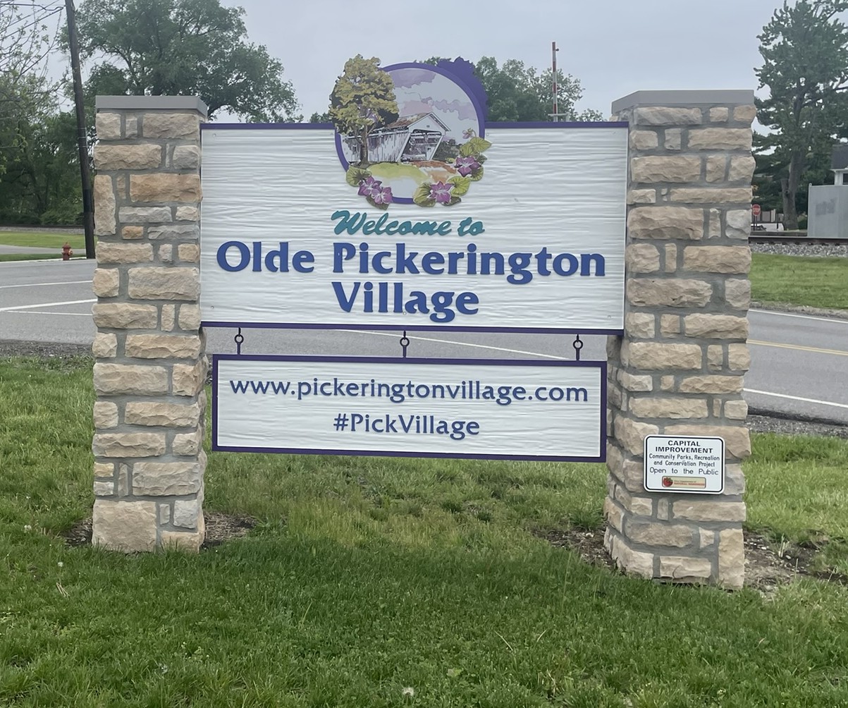Olde Pickerington Village welcome sign — Clean Air Pros LLC serves all of Pickerington OH